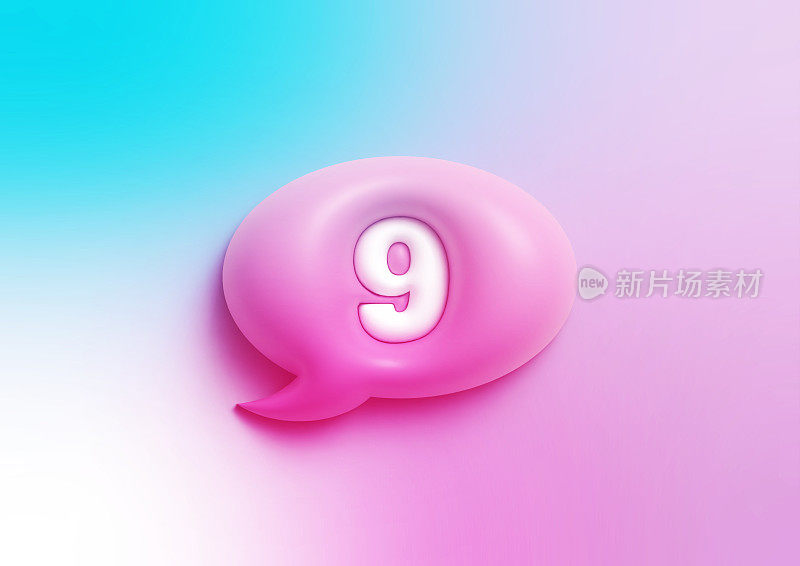 9 .彩色背景上书写的圆形粉色演讲气泡